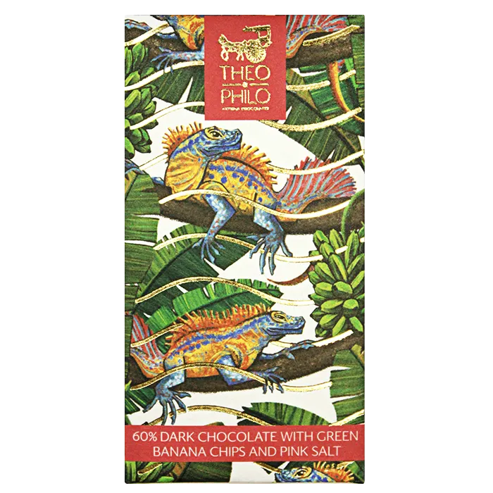 Theo & Philo Dark Chocolate Bars Tavoletta 60% Banana e Sale Rosa