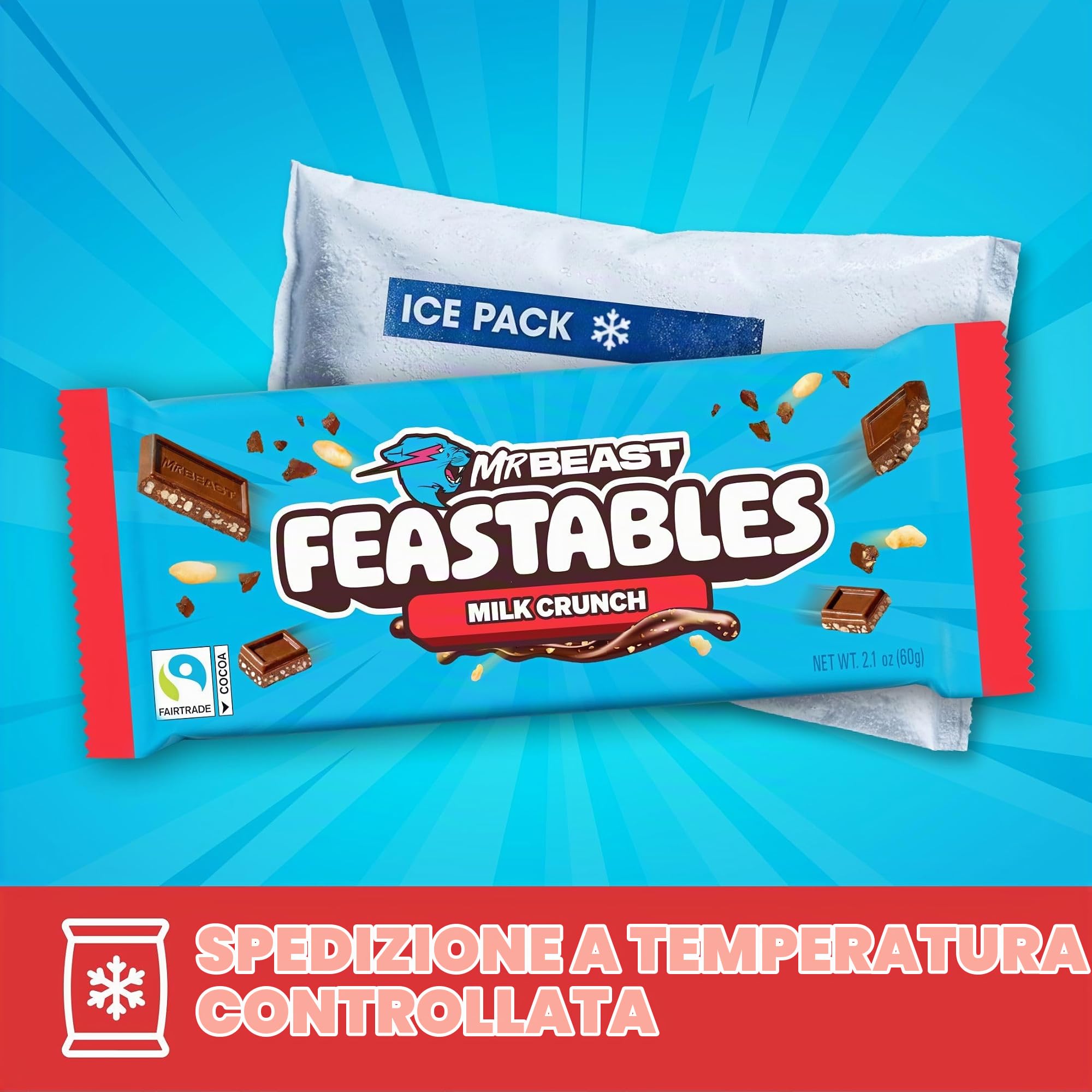 Feastables Chocolate Bars barrette latte crunch riso 10x60g