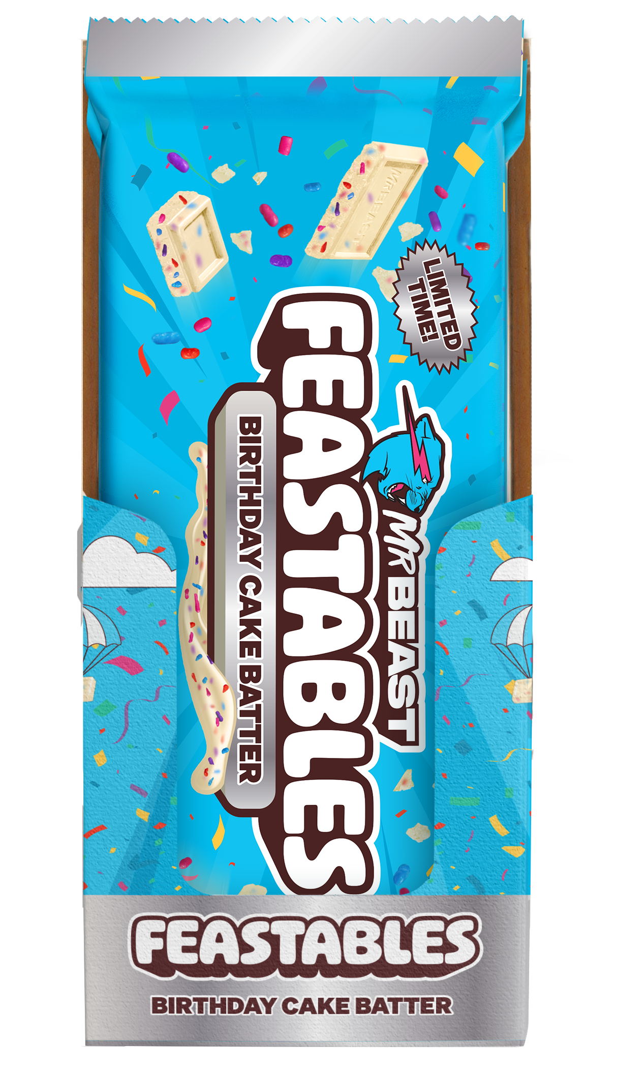 MrBeast Feastables Birthday Cake barretta bianca 10 pezzi