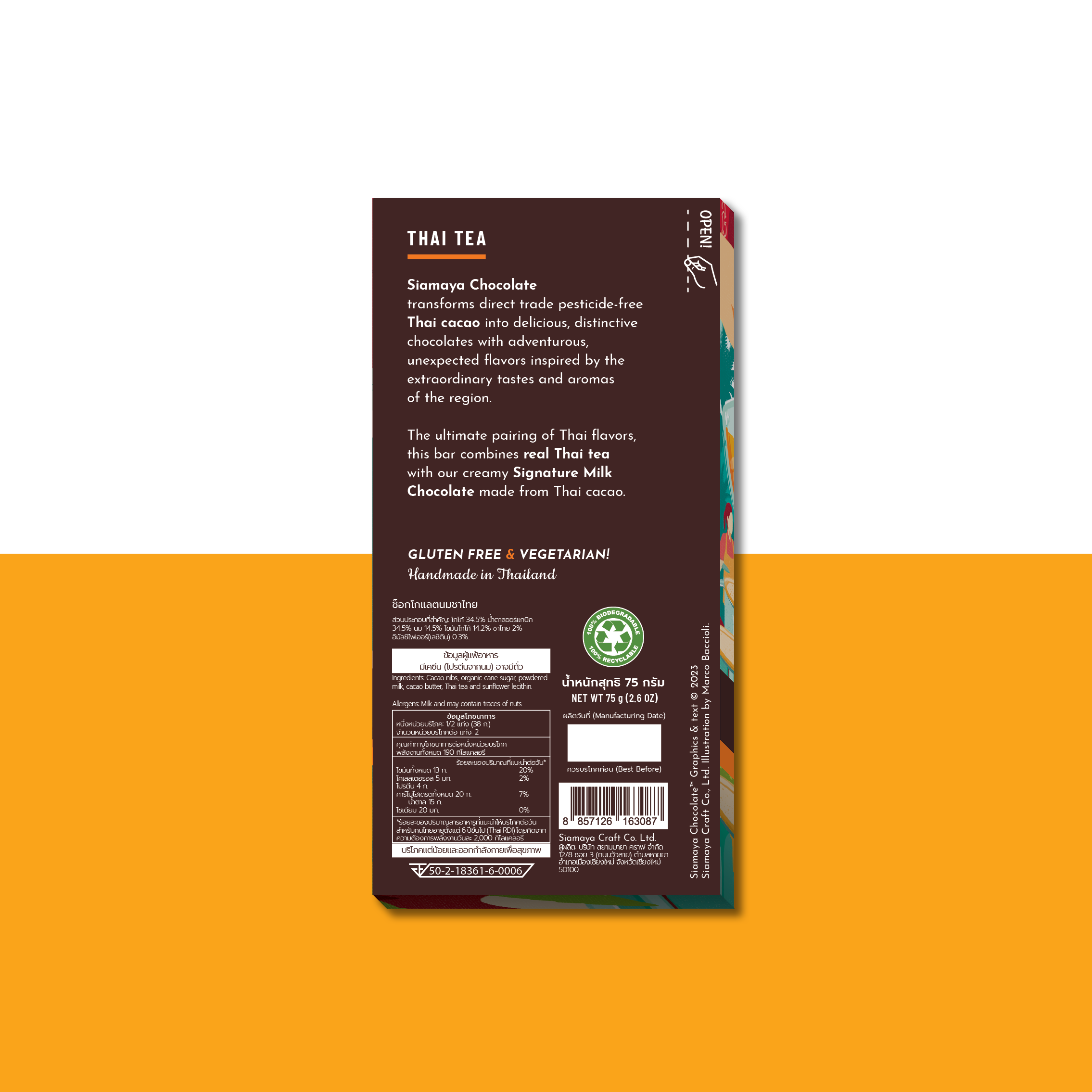Siamaya Thai Tea Milk Chocolate tavoletta thai tea box 12