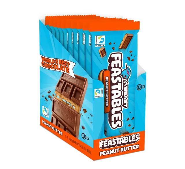 MrBeast Feastables Peanut Butter Tavoletta Latte 10 Pezzi