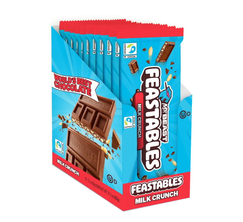 MrBeast Feastables Milk Crunch Tavoletta Latte 10 Pezzi