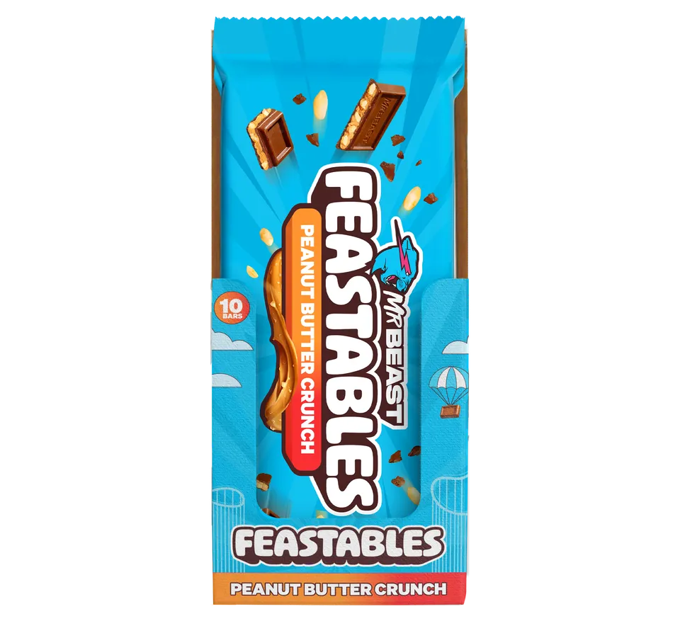 MrBeast Feastables Peanut Butter Crunch barretta box 10 pezzi
