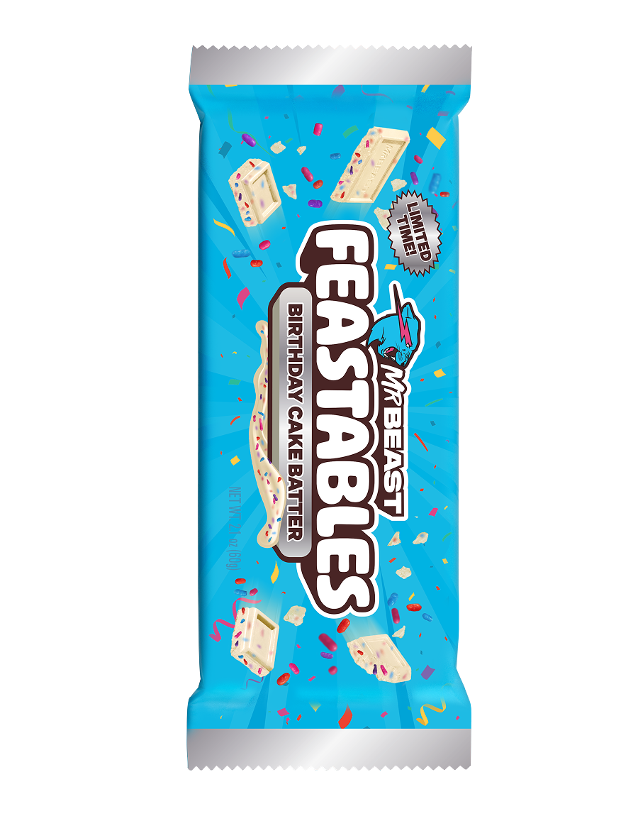 MrBeast Feastables Birthday Cake barretta bianca 10 pezzi