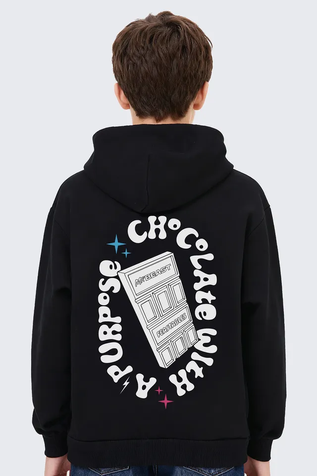 Feastables Merch Retro Hoodie felpa nera Youth cotone