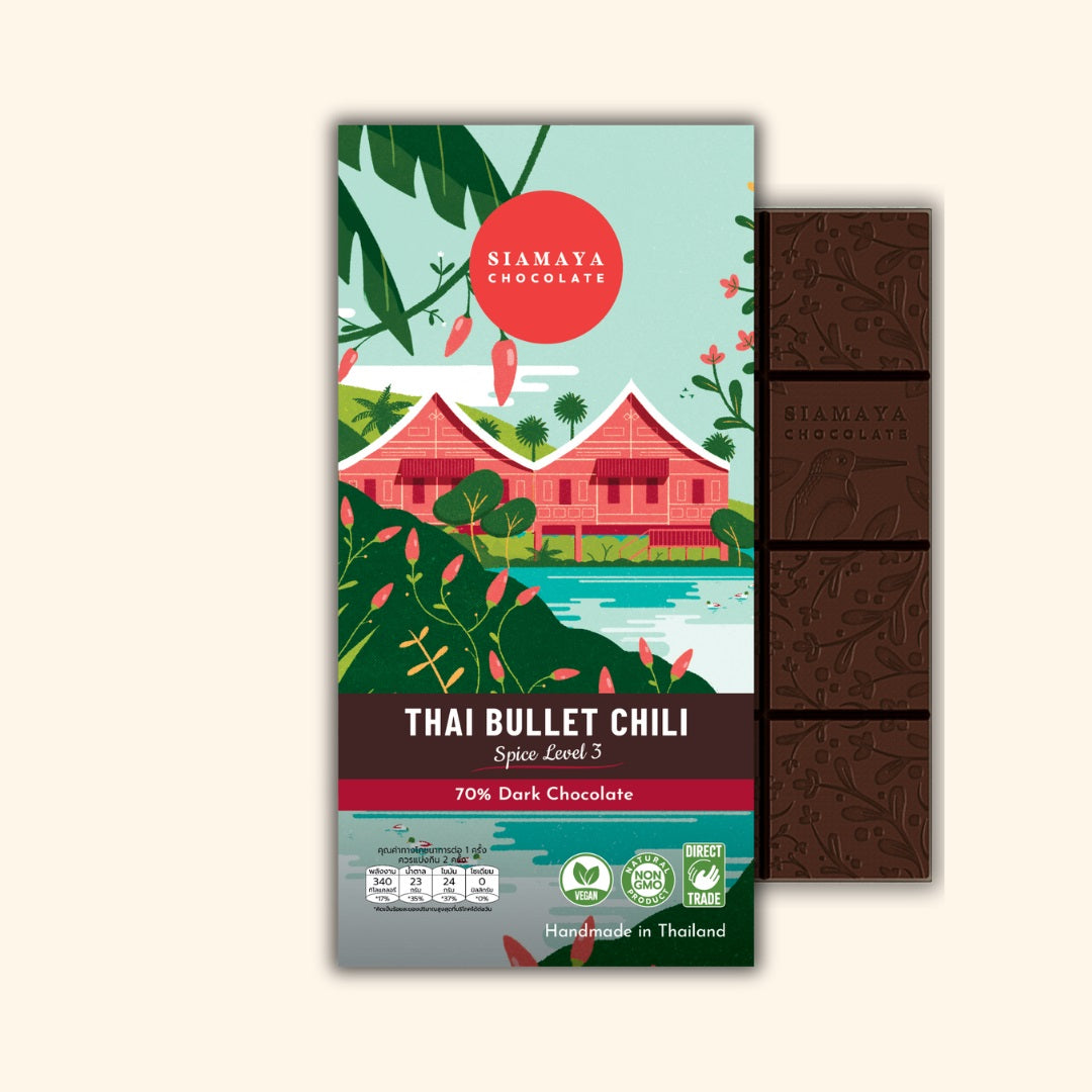 Siamaya Dark Chocolate Bars Thai Bullet Chili tavoletta fondente 70% piccante