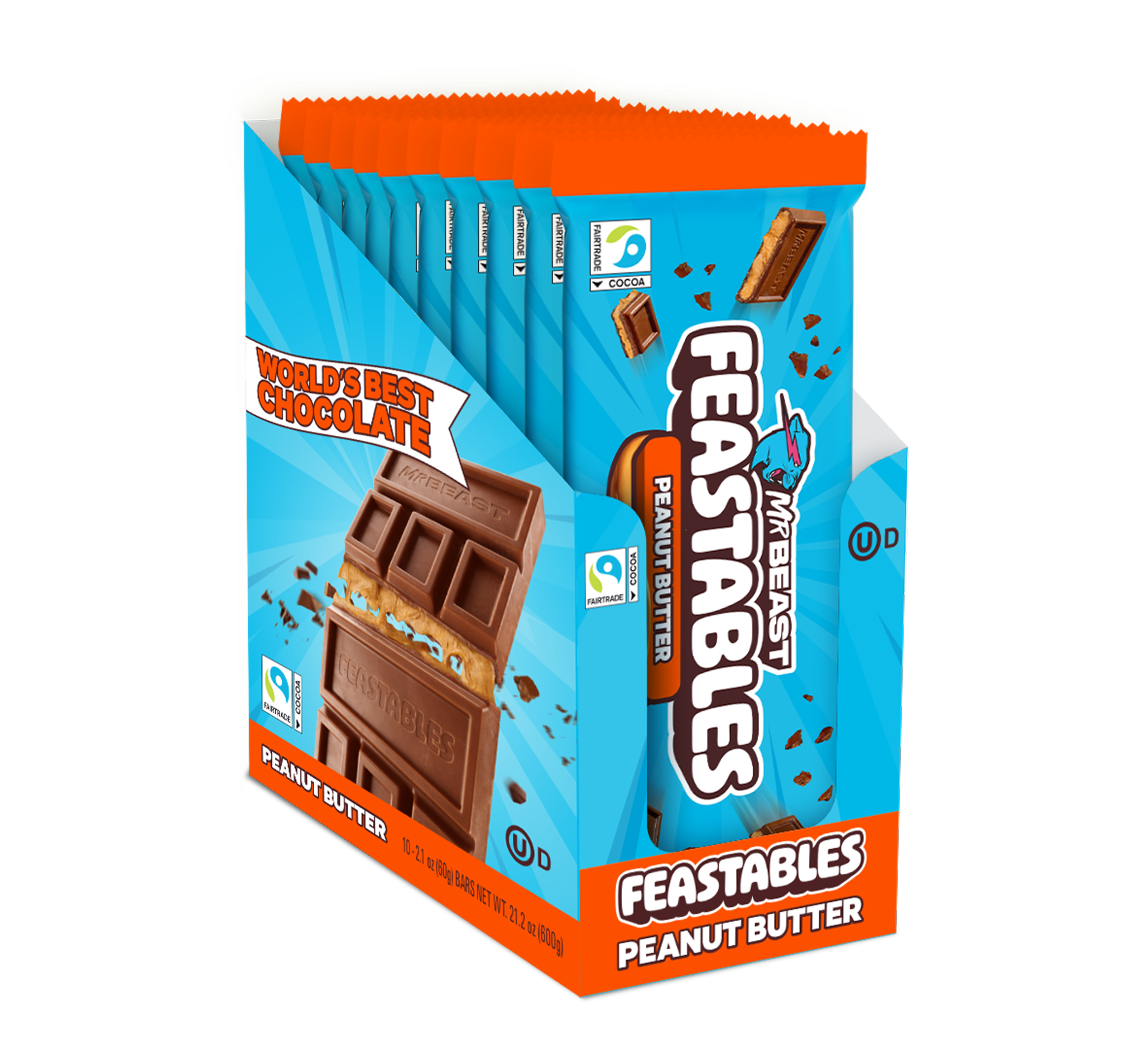 MrBeast Feastables Peanut Butter Tavoletta Latte 10 Pezzi