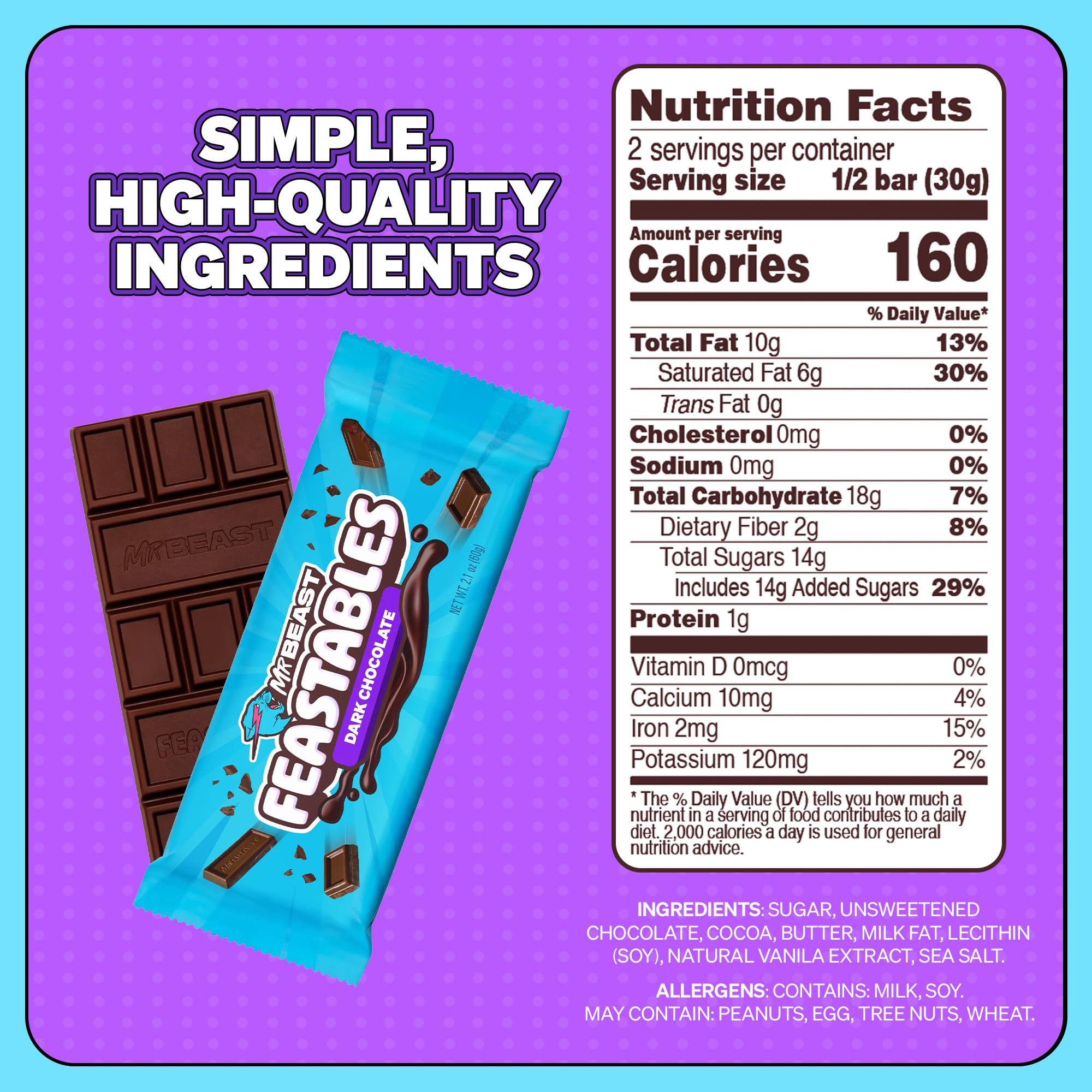 Feastables Chocolate Bars barrette fondente Original 10x60g 54% cacao
