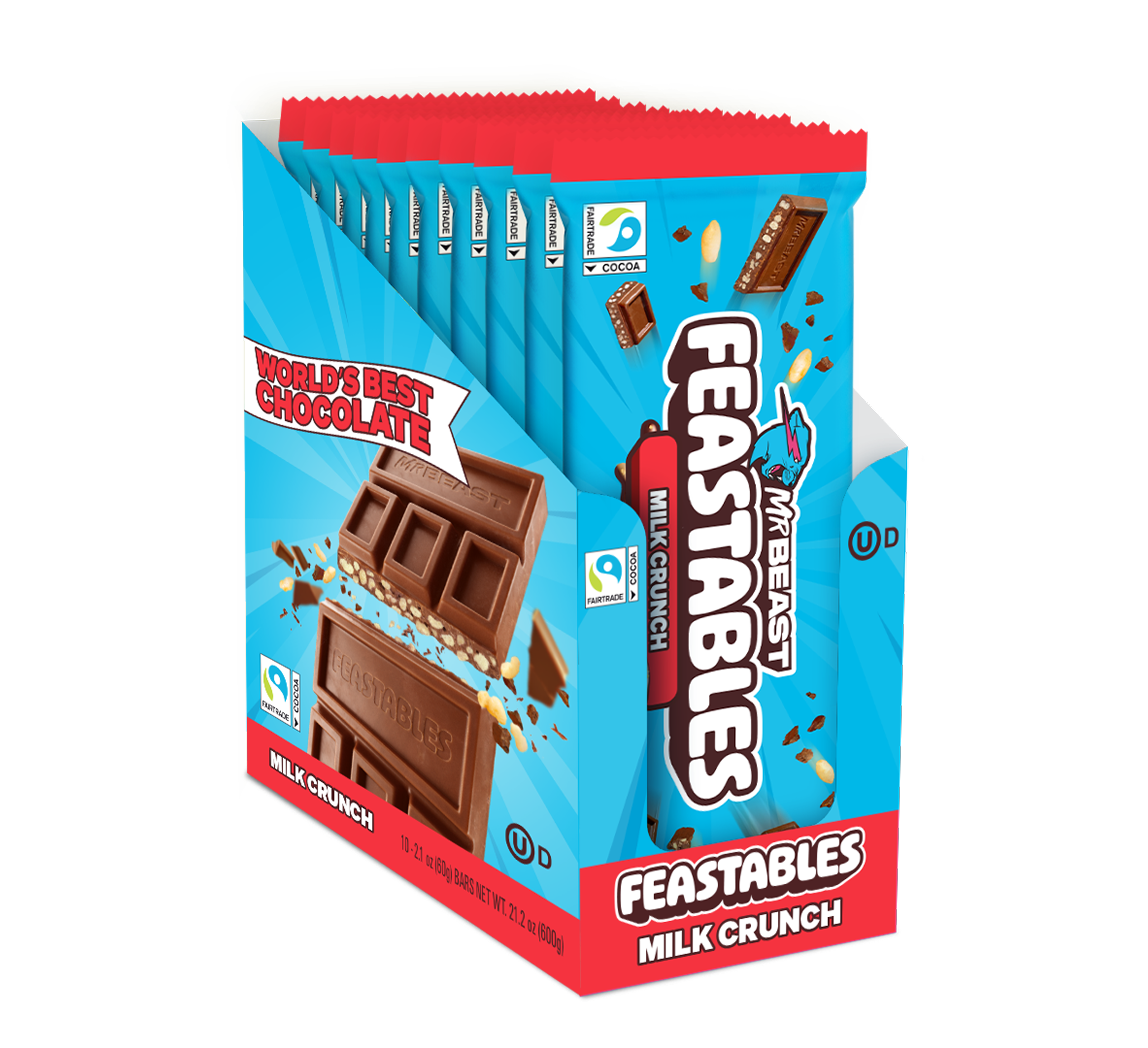 MrBeast Feastables Milk Crunch Tavoletta Latte 10 Pezzi