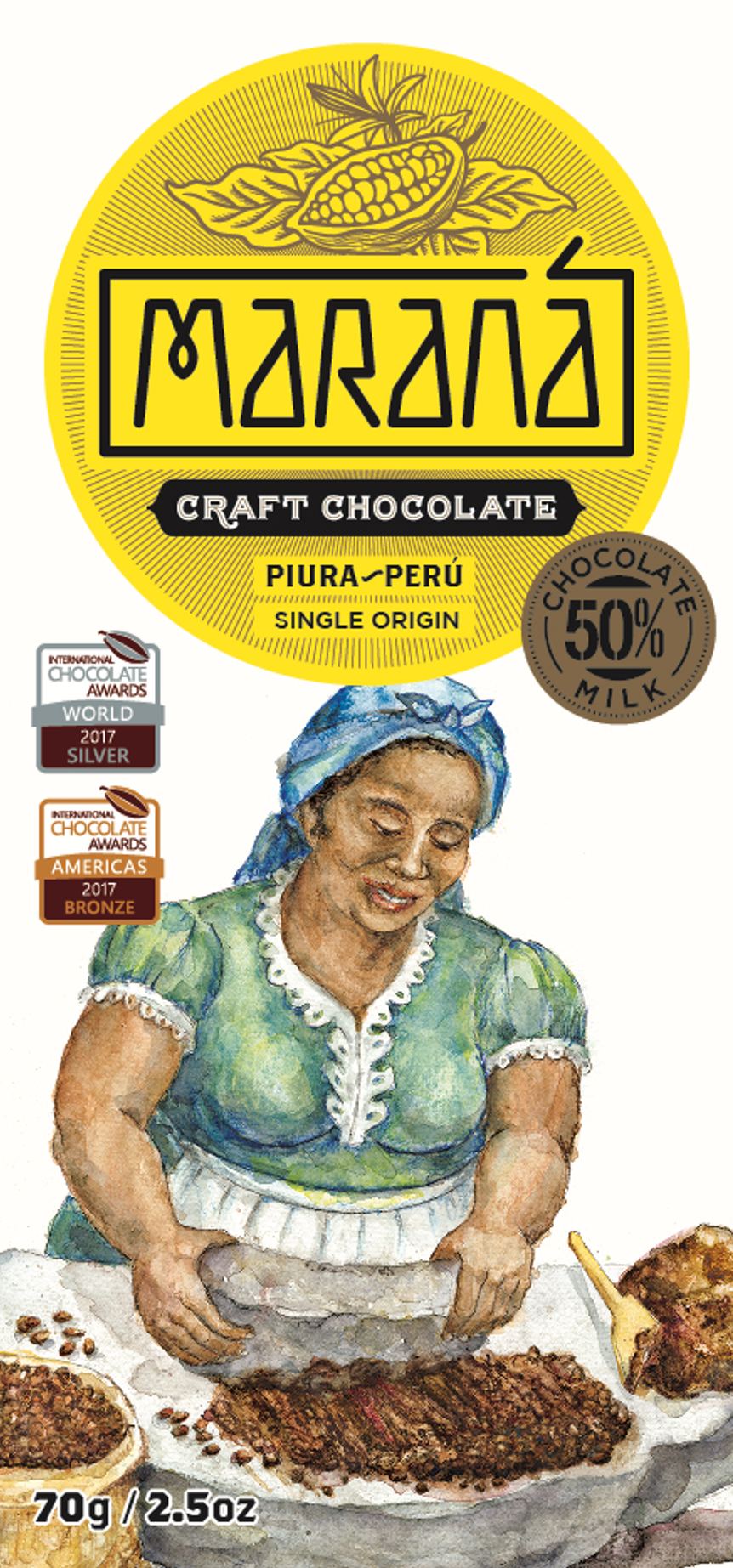 Maranà Piura tavoletta latte 70g 50% cacao