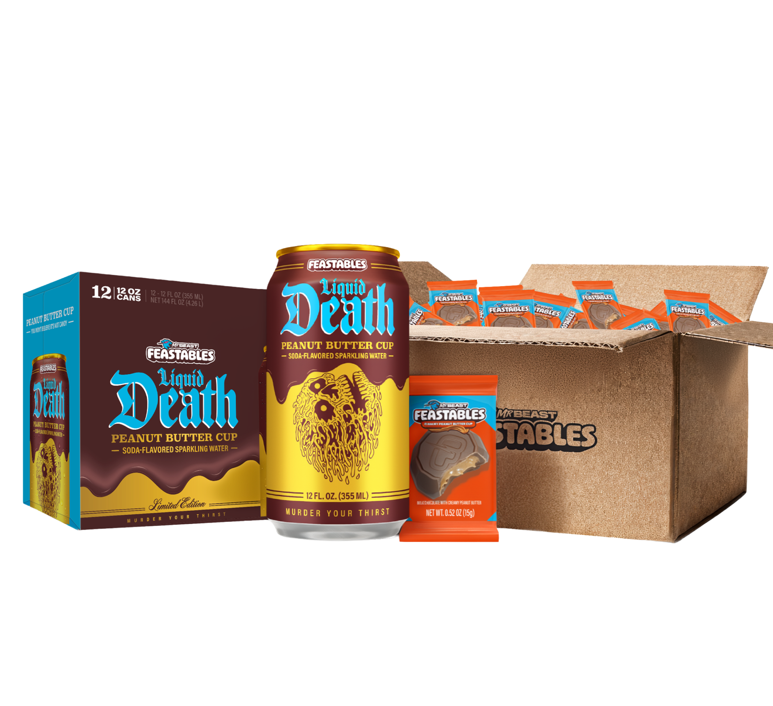 MrBeast Feastables x Liquid Death bundle peanut butter cup