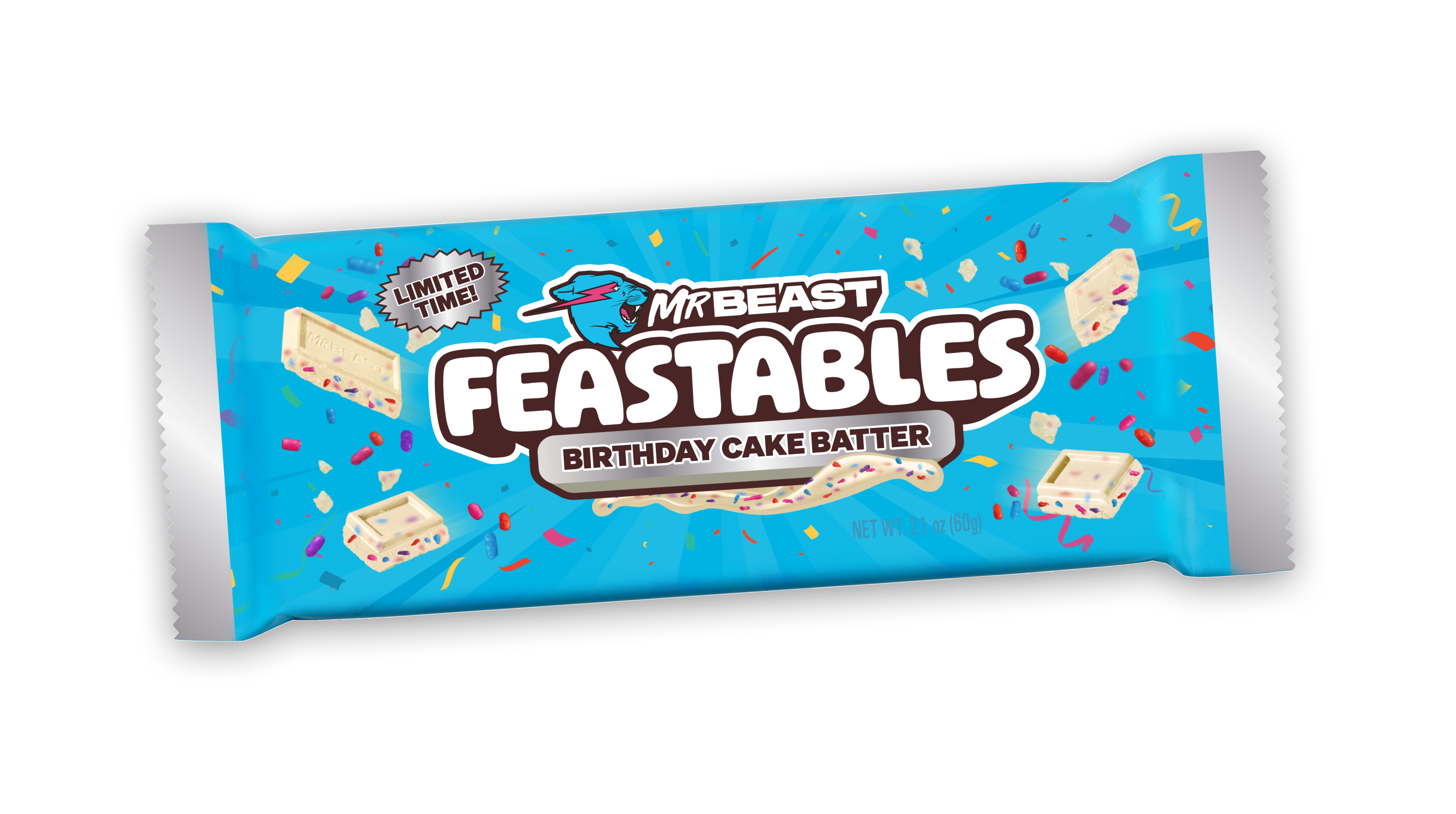 MrBeast Feastables Birthday Cake barretta bianca 10 pezzi