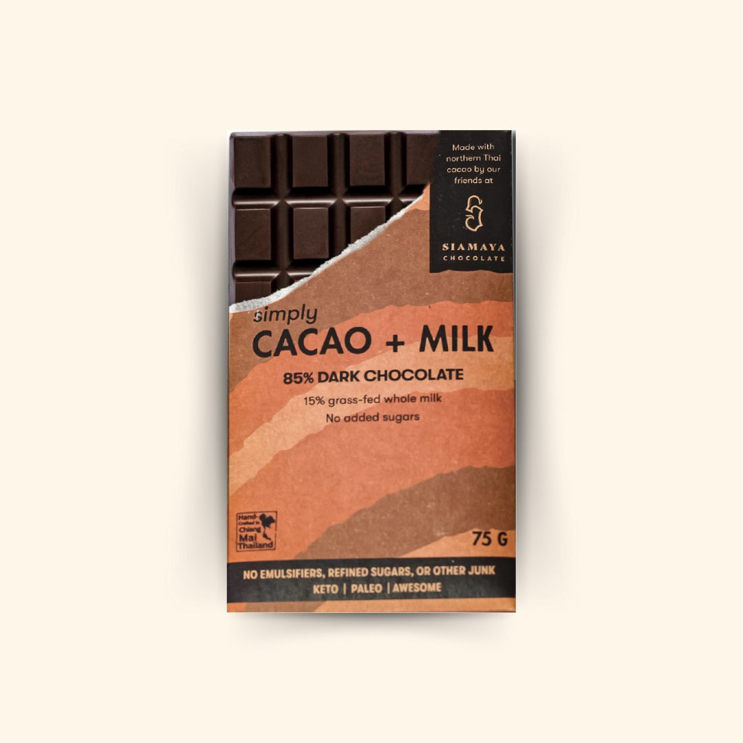 Siamaya Simply Cacao Sugar Free 85% tavoletta cioccolato latte senza zucchero