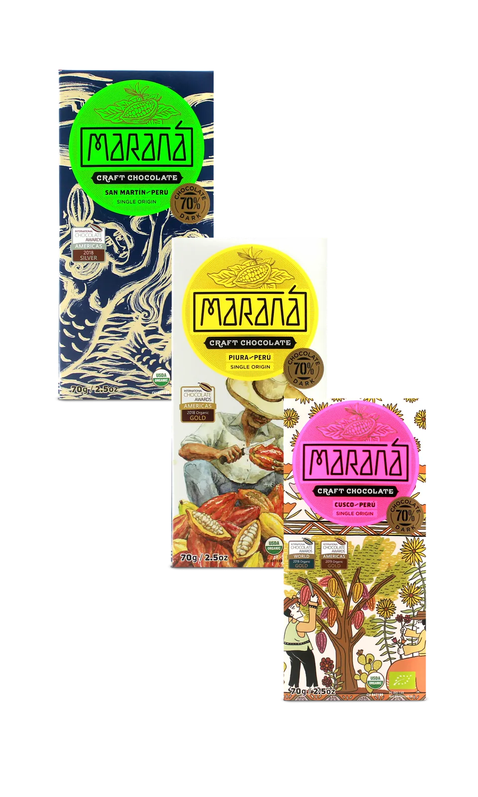 Maranà Dark 70% tavolette 3 origini 3x70g Perù