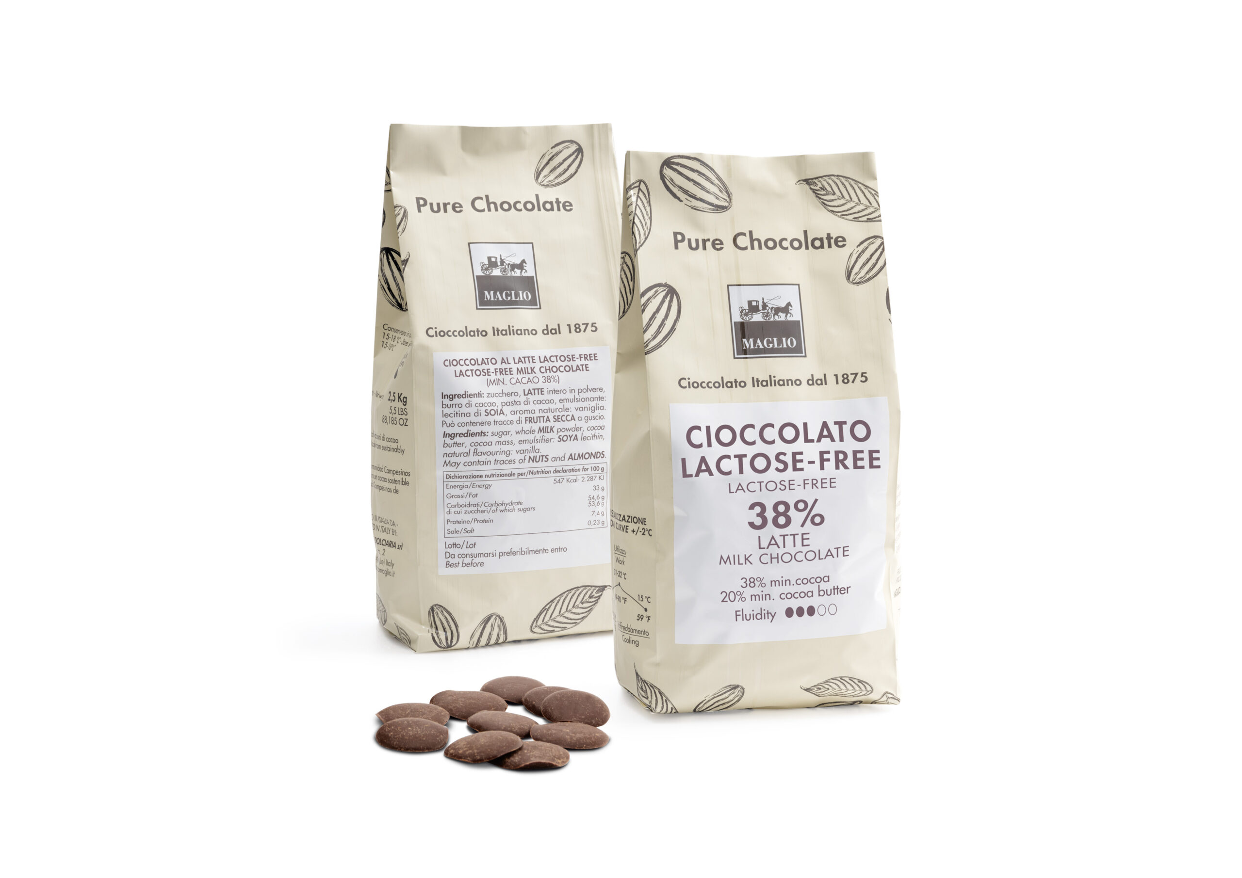 Cioccolato Maglio Gocce Milk 38% tazza senza lattosio 2,5kg