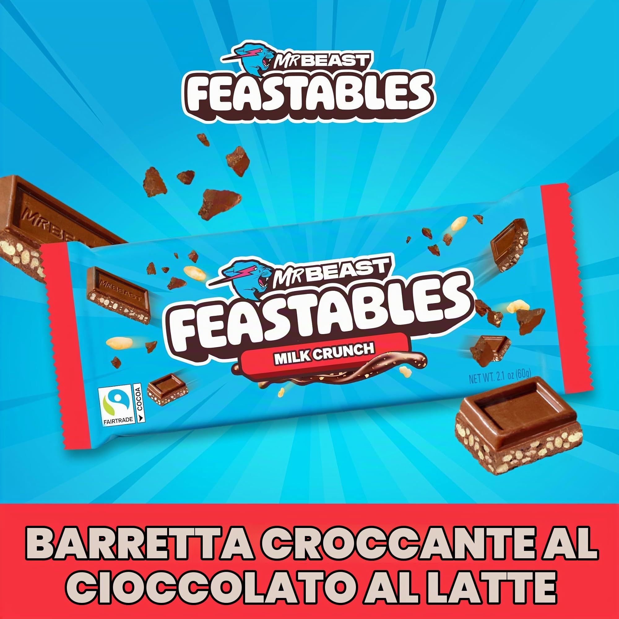 Feastables Chocolate Bars barrette latte crunch riso 10x60g