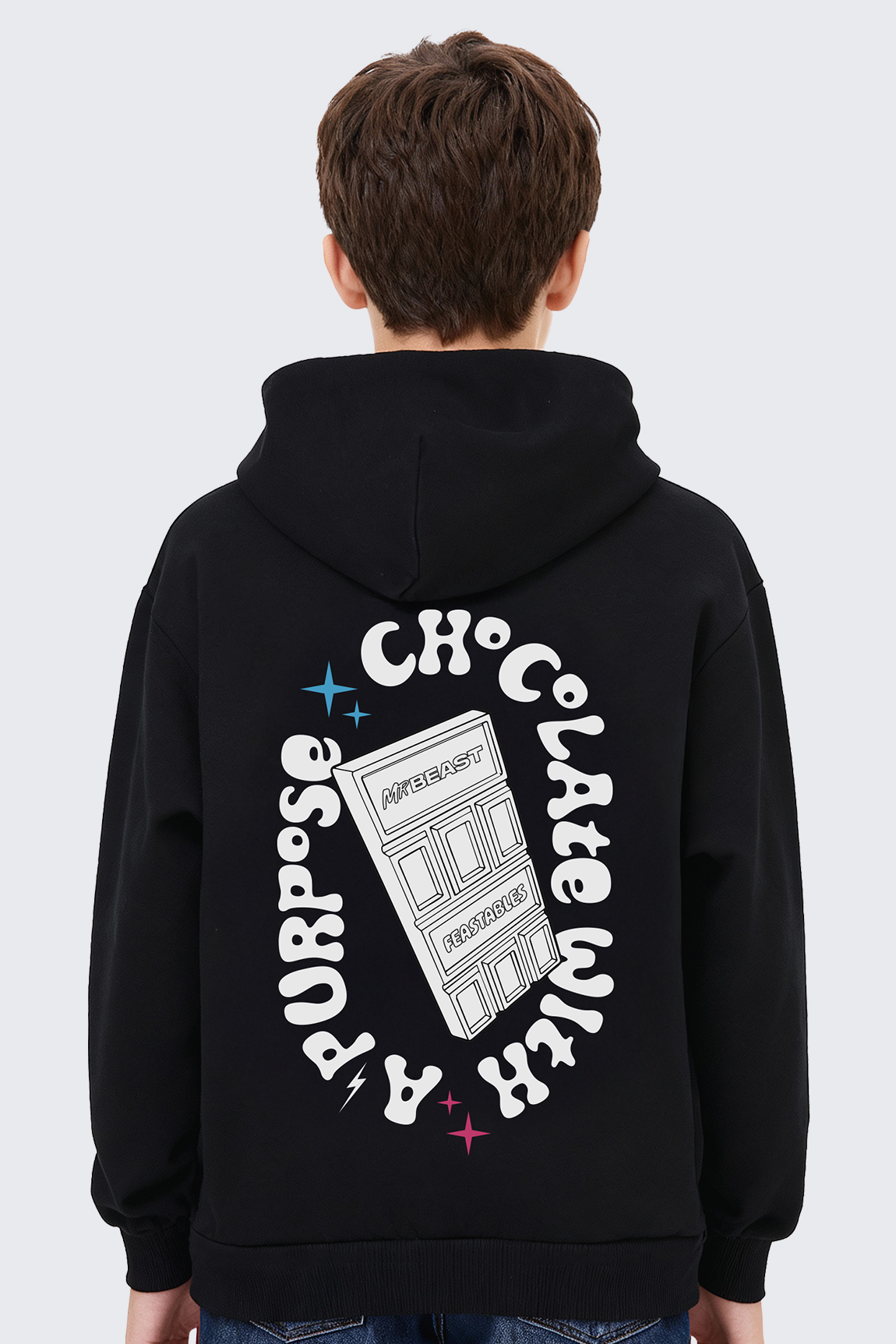 Feastables Merch Retro Hoodie felpa nera Youth cotone