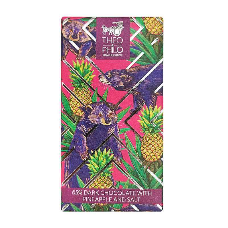 Theo & Philo Dark Chocolate Bars 65% ananas e sale tavoletta 45g