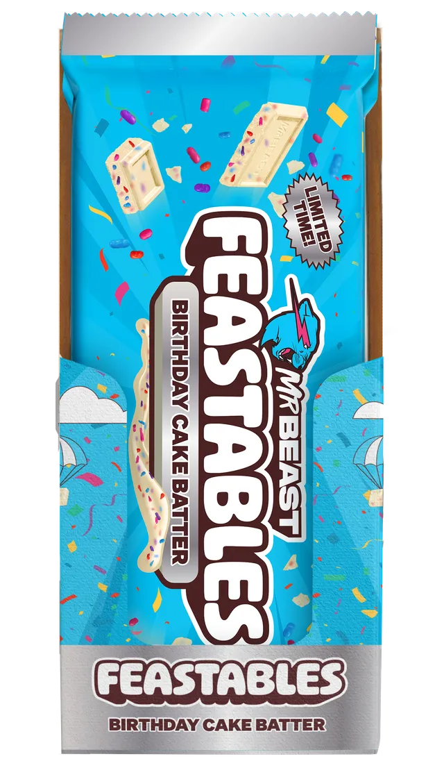 MrBeast Feastables Birthday Cake barretta bianca 10 pezzi