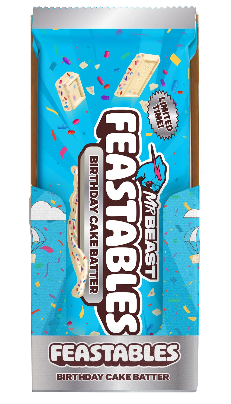 MrBeast Feastables Birthday Cake barretta bianca 10 pezzi