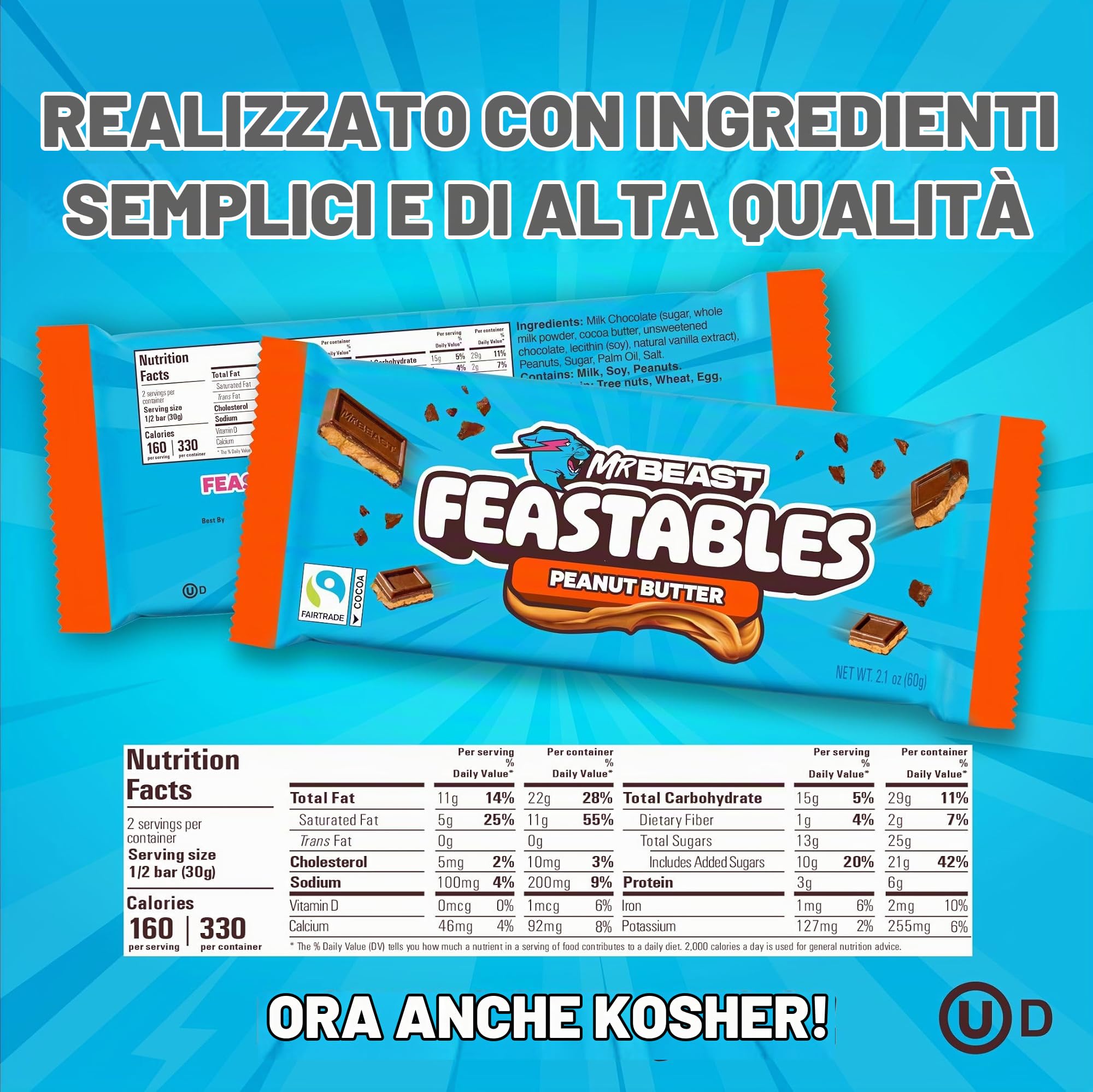 Feastables Chocolate Bars barrette burro arachidi Deez Nutz 10x60g