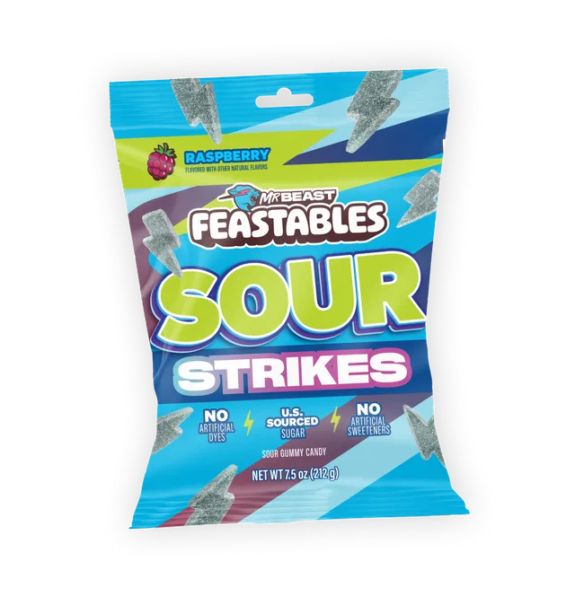 MrBeast Feastables Sour Strikes gummies lampone 9 buste