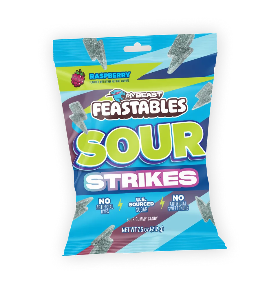 MrBeast Feastables Sour Strikes gummies lampone 9 buste