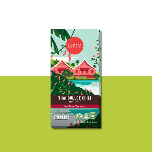 Siamaya Dark Chocolate Bars Thai Bullet Chili tavoletta fondente 70% piccante