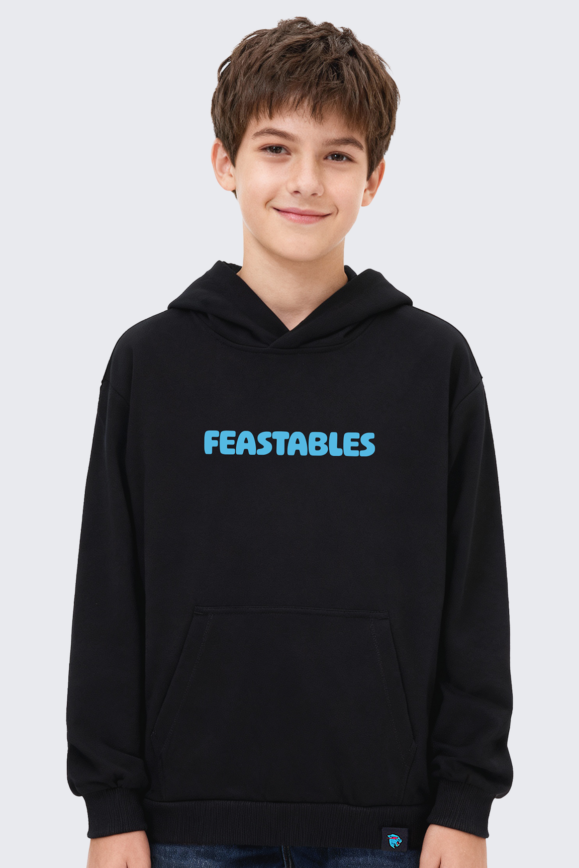 Feastables Merch Retro Hoodie felpa nera Youth cotone