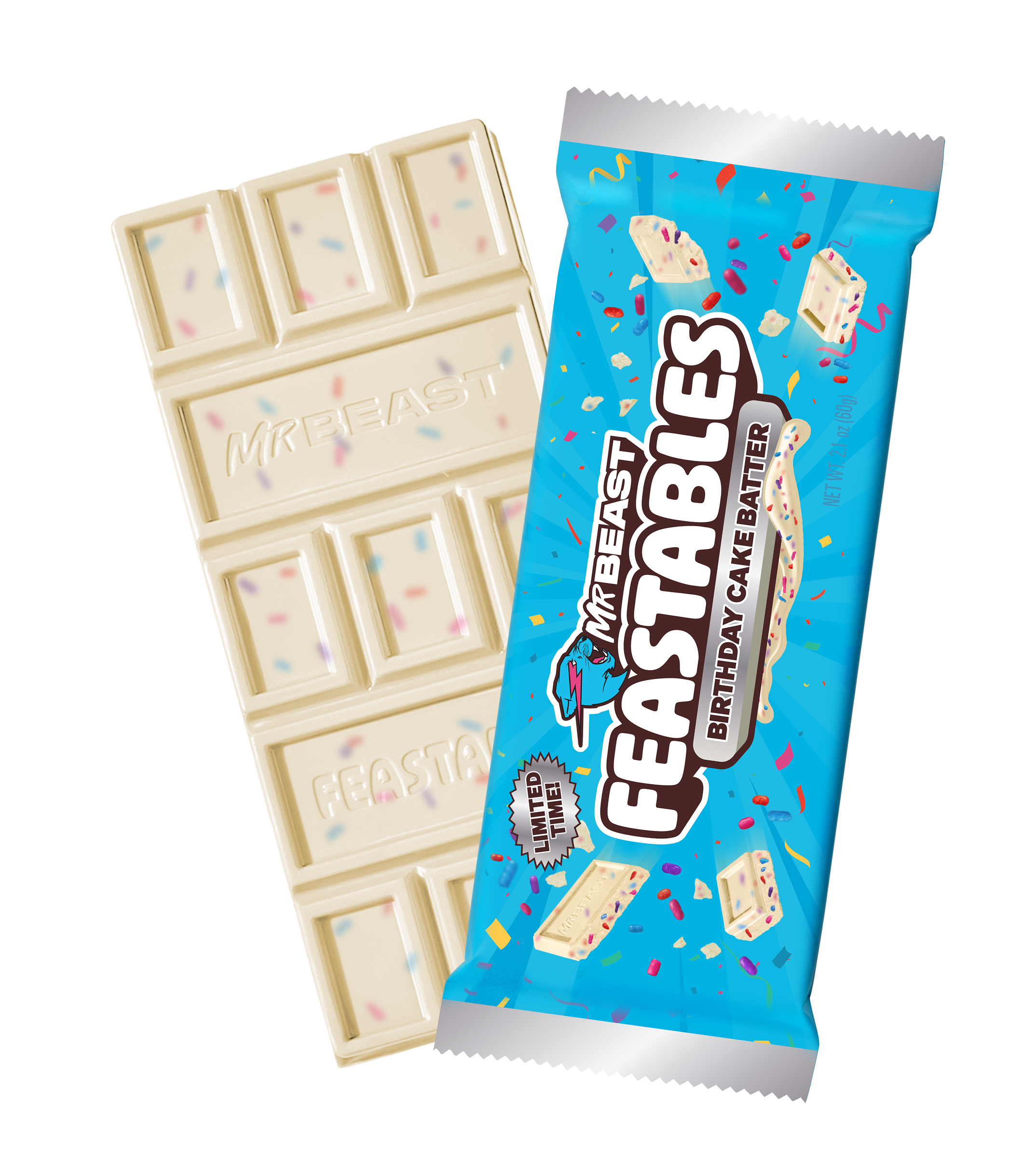MrBeast Feastables Birthday Cake barretta bianca 10 pezzi