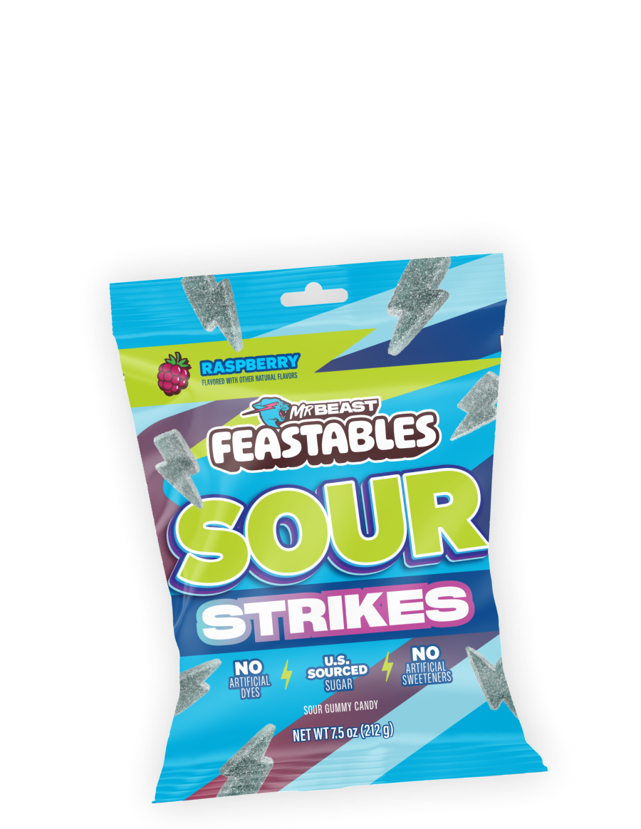 MrBeast Feastables Sour Strikes gummies lampone 9 buste