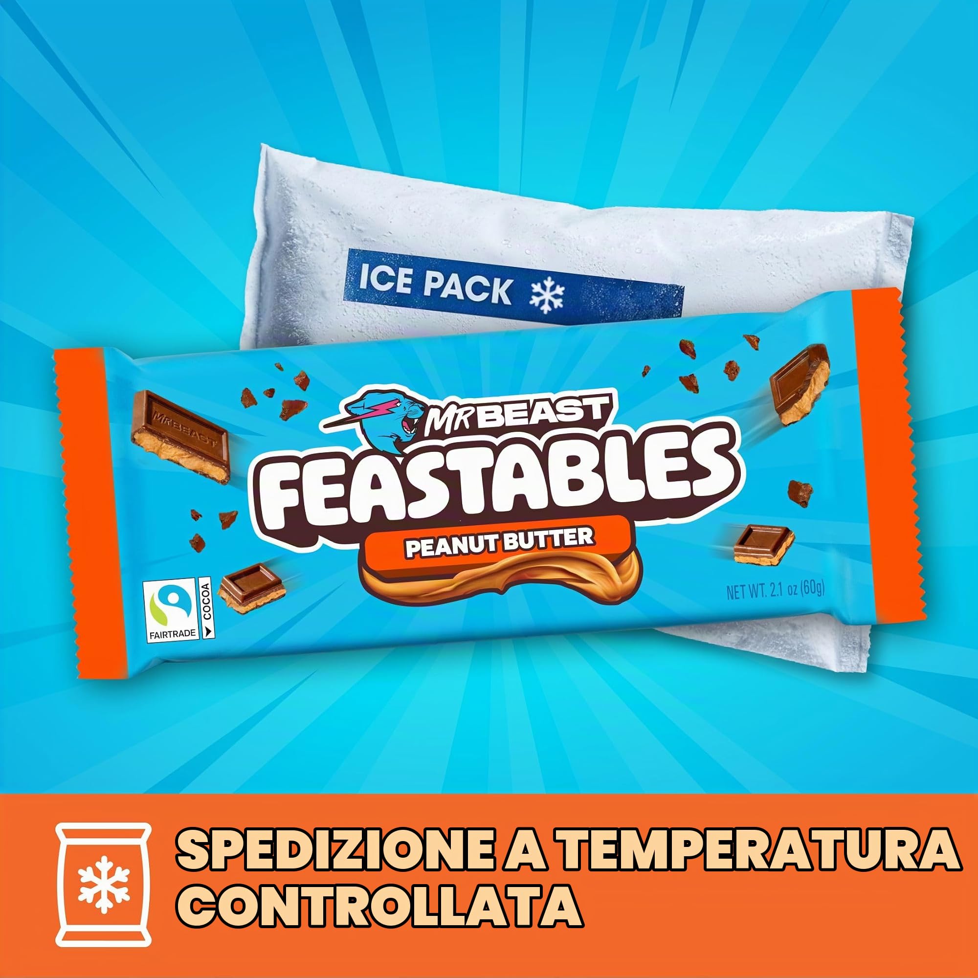 Feastables Chocolate Bars barrette burro arachidi Deez Nutz 10x60g