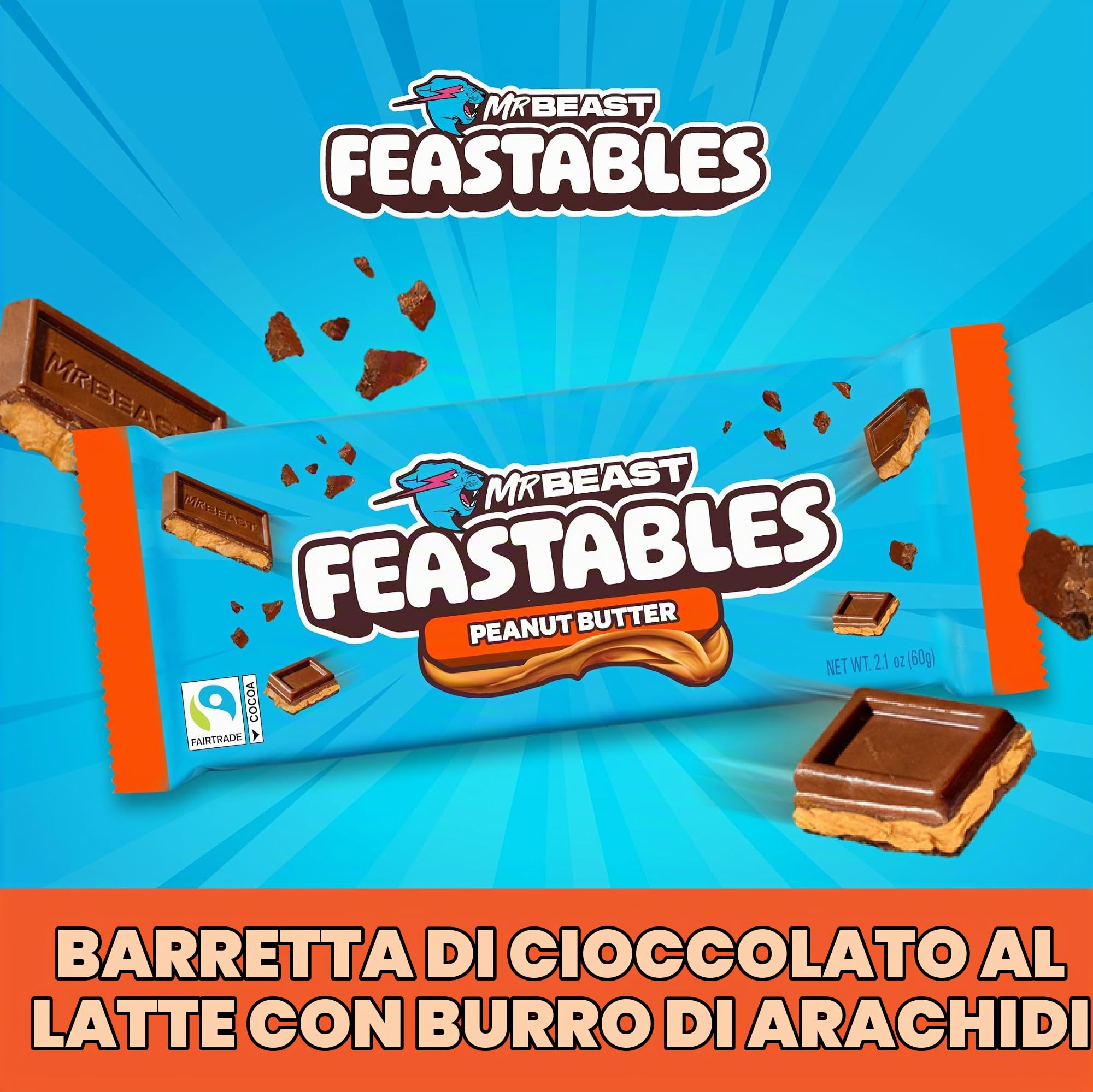 Feastables Chocolate Bars barrette burro arachidi Deez Nutz 10x60g