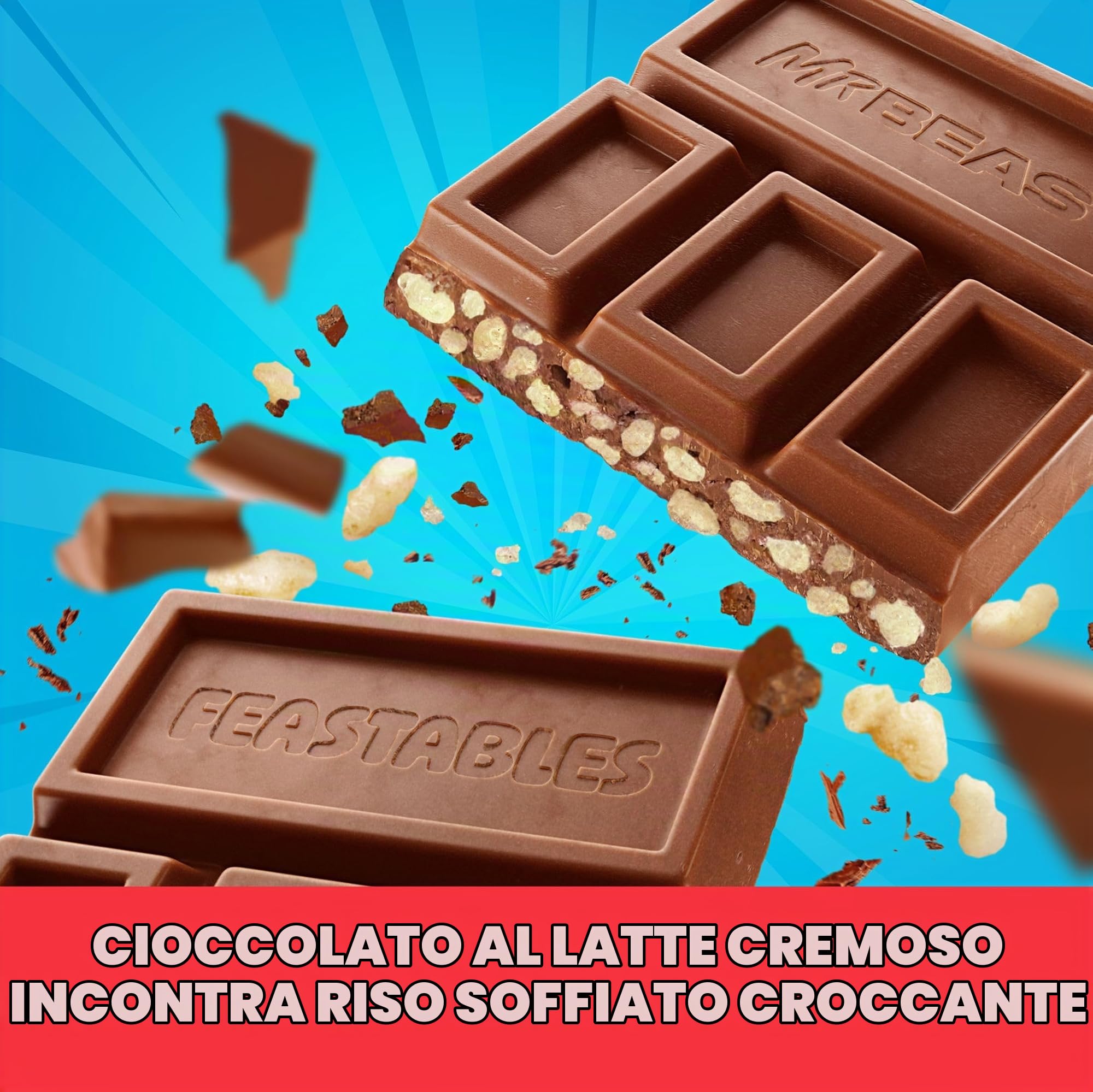 Feastables Chocolate Bars barrette latte crunch riso 10x60g