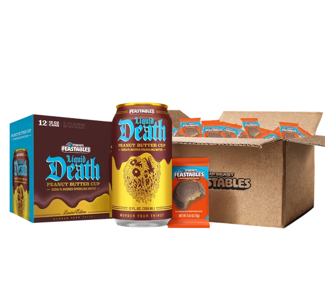 MrBeast Feastables x Liquid Death bundle peanut butter cup