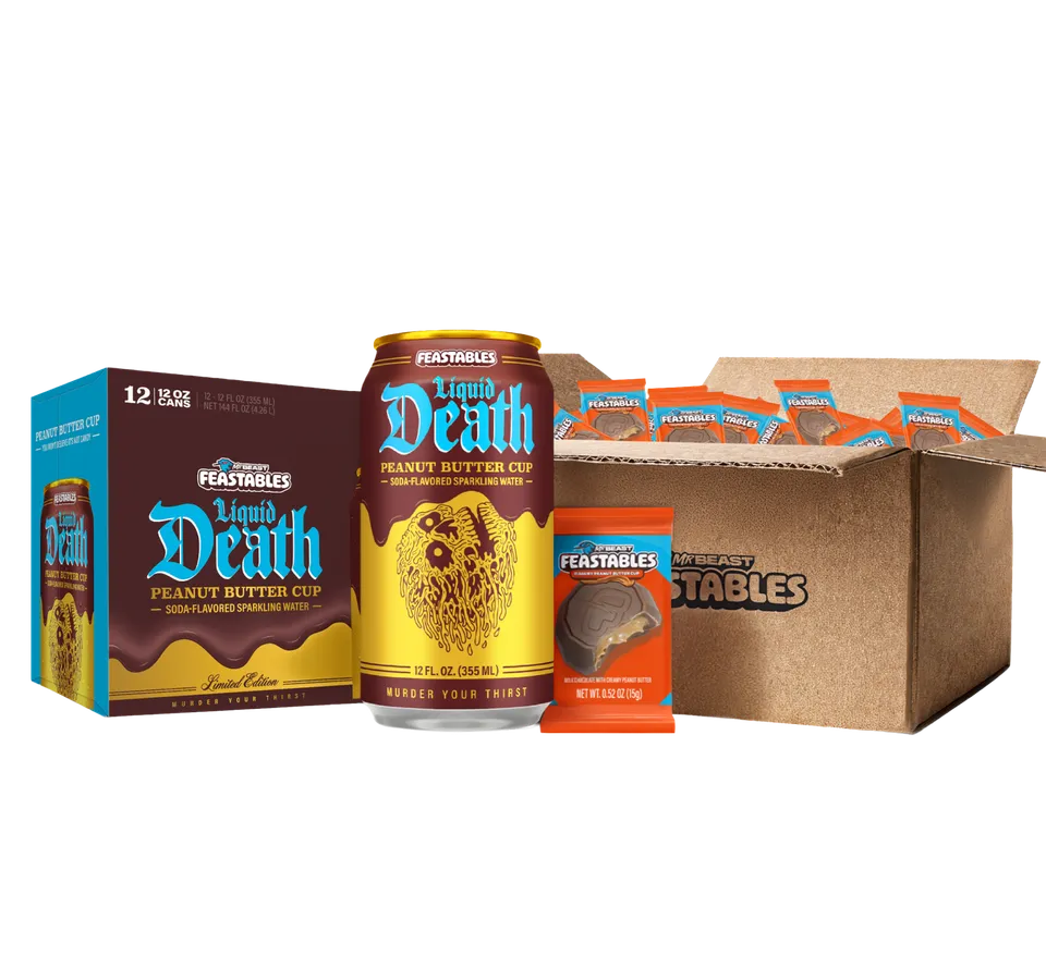 MrBeast Feastables x Liquid Death bundle peanut butter cup
